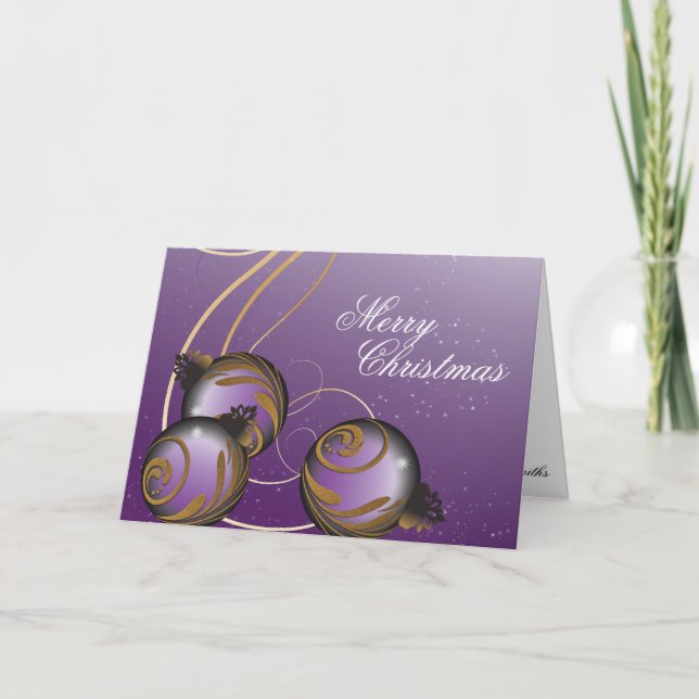 God jul Card Elegant Lila Guld Ornaments  Helgkort (Framsida)