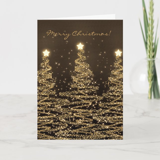 God jul Card Elegant Sparkling Träd Black Helgkort (Framsida)