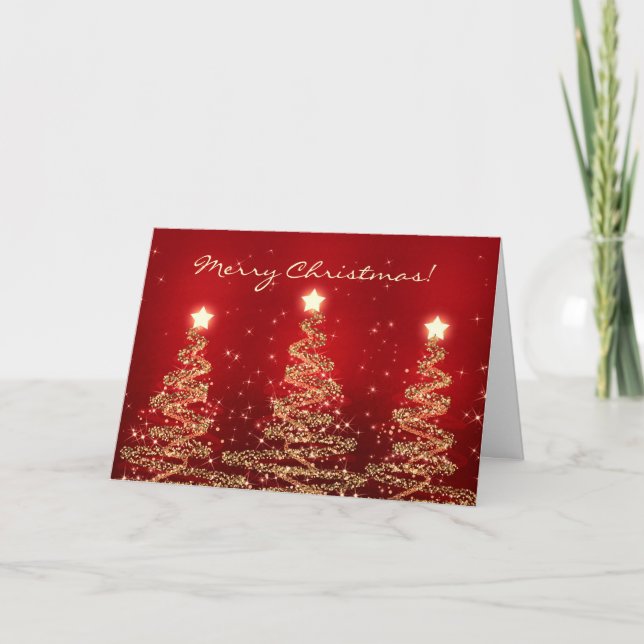 God jul Card Elegant Sparkling Träd Red Helgkort (Framsida)
