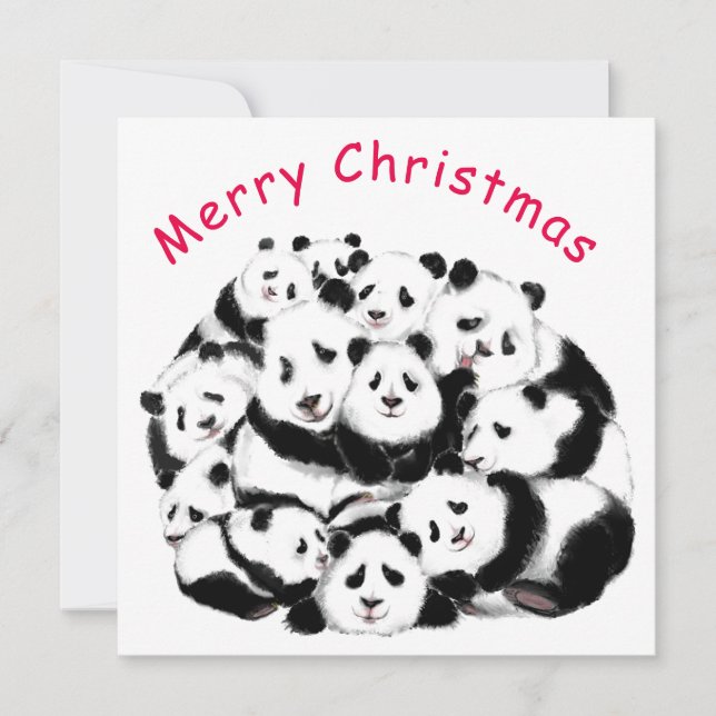God jul Card Lycklig Pandas Family - Lustigt (Framsida)