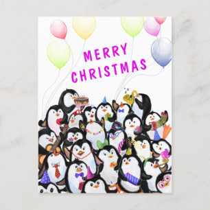 God jul Card Lycklig Penguins Party Vykort