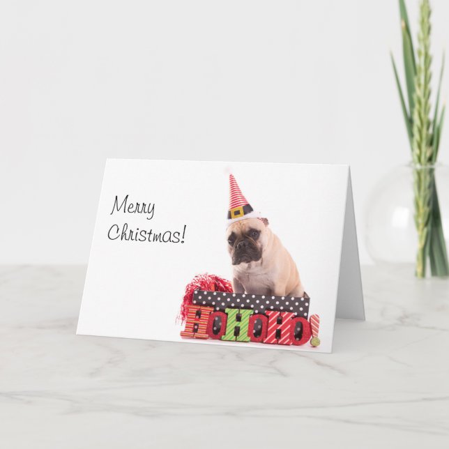 God jul Card med Fransk Bulldog Helgkort (Framsida)