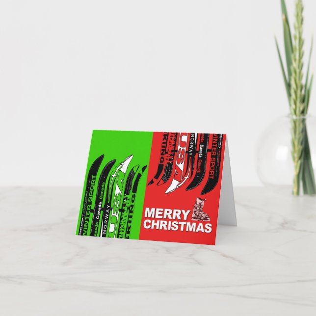 God jul Card Ski Boot Snö Blade Helgkort (Framsida)