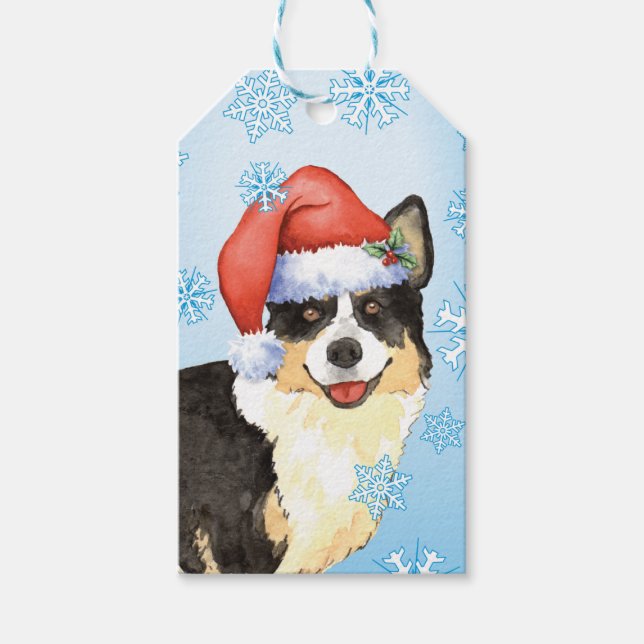 God Jul Cardigan Welsh Corgi Presentetikett (Framsidan)