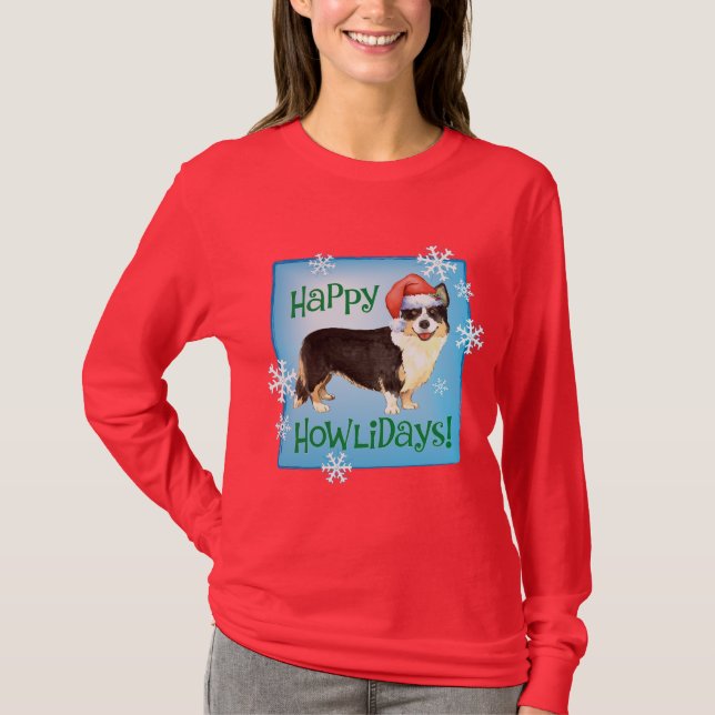 God Jul Cardigan Welsh Corgi Tee (Framsida)