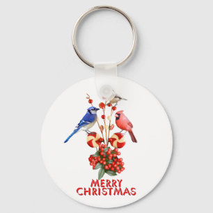 God jul Cardinal Blue Jay Chickadee Nyckelring