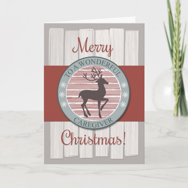 God jul Caregiver med Rustic Reindeer Helgkort (Framsida)