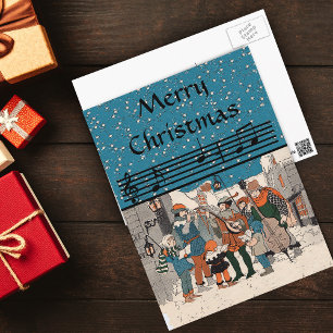 God jul Carolers PostCard Helg Vykort