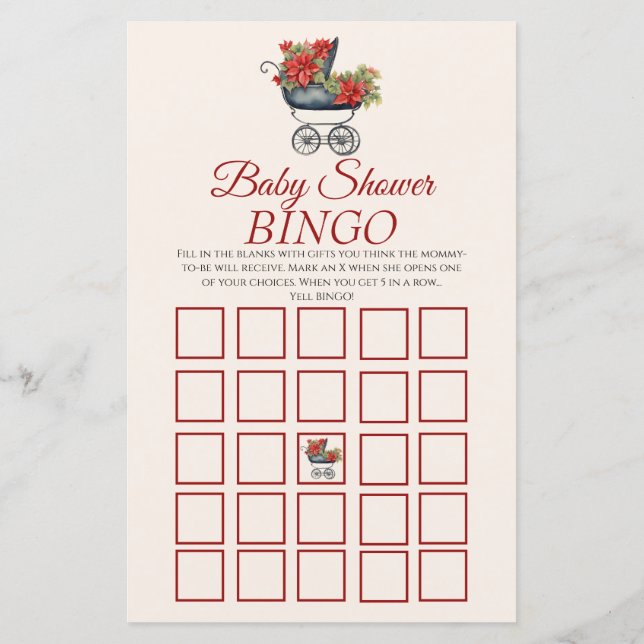 God Jul Carriage Baby Shower BINGO Game (Baksida)