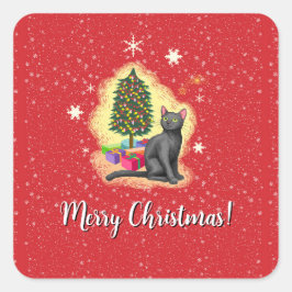 God jul Cat Fyrkantigt Klistermärke