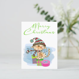 God jul Cat Illustration Helgdag vykort