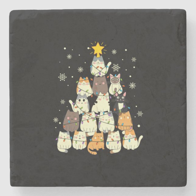 God jul Cat Julgran Stenunderlägg (Framsidan)
