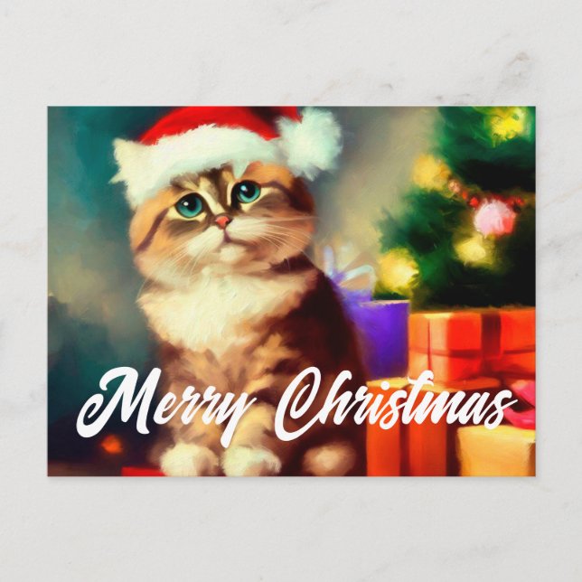 God jul cat jultomten vykort (Framsida)
