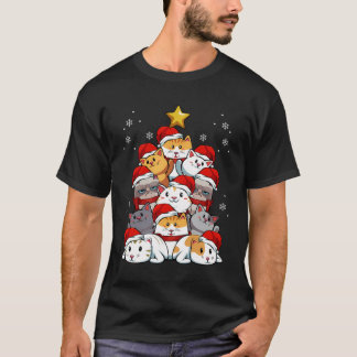 God jul Cat Kitten Träd Djurälskare Julafton Par T Shirt