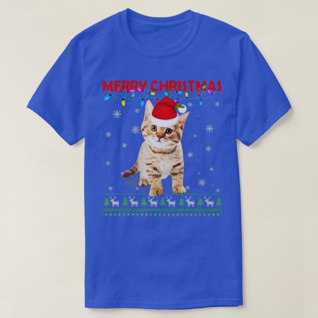 God jul Cat Matching Family Pajamas Meowy T Shirt (Design framsida)