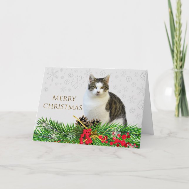 God jul Cat med Greenery Helgdag Kort (Framsida)