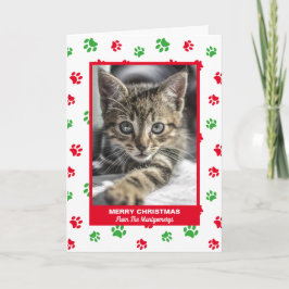 God jul Cat Red Grönt Tass avtryck Pet Photo Helgkort