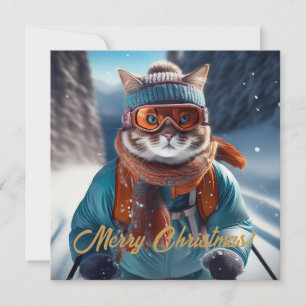 God jul Cat skiing Julkort
