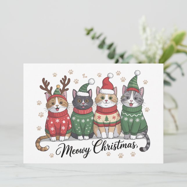 God jul Cat Snygga katter med jultomte hatt Julkort (Stående Fram)