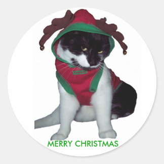 GOD JUL CAT STICKER RUNT KLISTERMÄRKE