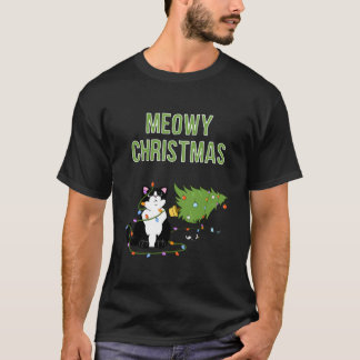 God jul Cat Tuxedo Cat julafton träd, rolig kattun T Shirt