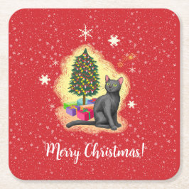 God jul Cat Underlägg Papper Kvadrat