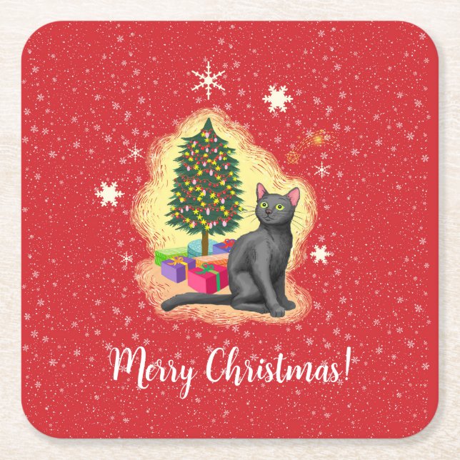 God jul Cat Underlägg Papper Kvadrat (Framsidan)