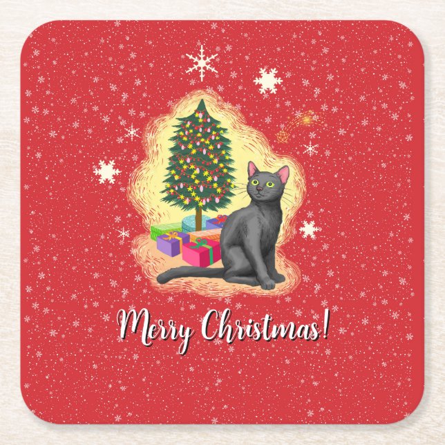 God jul Cat Underlägg Papper Kvadrat (Framsidan)