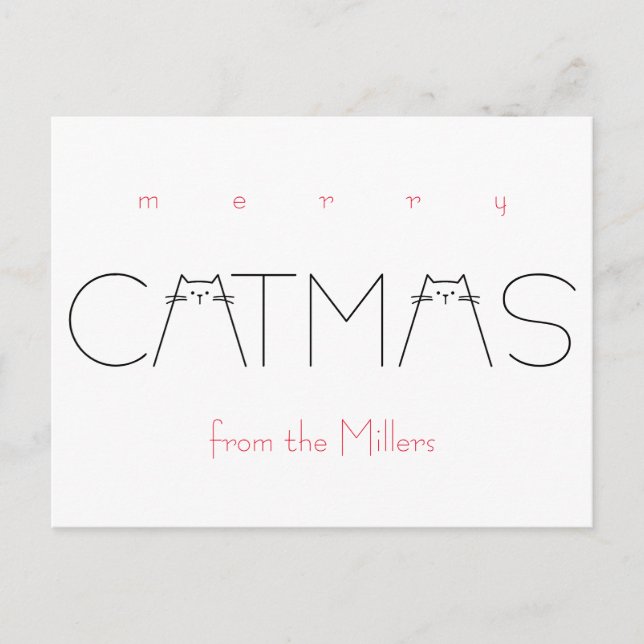 God jul Catmas Funny Cat Black Typography Helg Vykort (Framsida)