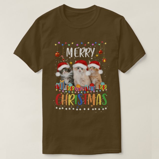 God jul Cats's Santa Hat Julafton Ljus T Shirt (Design framsida)