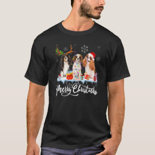 God jul Cavalier Kung Hund Santa Light Reindeer T Shirt