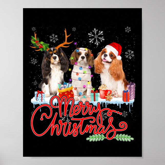God jul Cavalier Kung Santa Reindeer Light Poster (Framsidan)