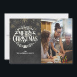 God jul Chalkboard Corporate Photo Julkort<br><div class="desc">Med ditt företags namn-,  foto- och helgdag-meddelande i snyggt typografi och elegant guld snöflingor på en kalkbrädesbakgrund. Designad av Thisisnotme©</div>