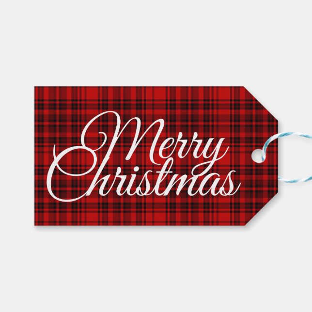 God Jul Check Plaid Svart Röd Vit Bokstav Presentetikett (Framsidan (Horisontell))