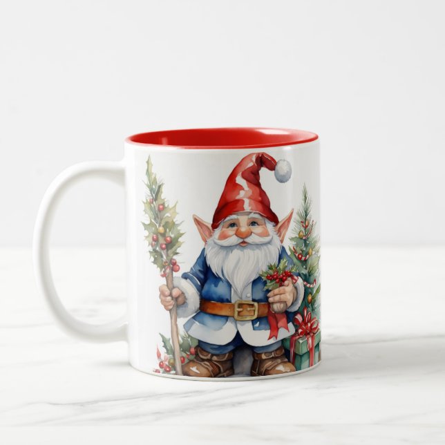 God Jul Cheerful Gnome Coffee Mugg, Två-Tonad Mugg (Vänster)