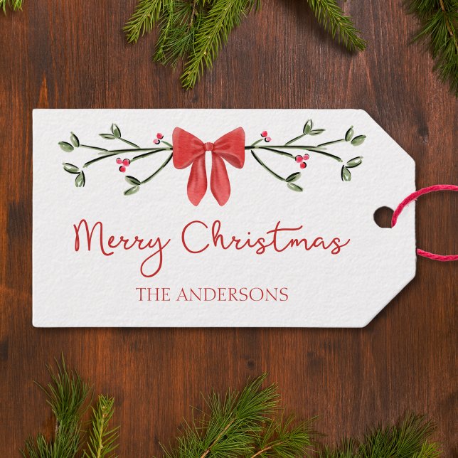 God jul Chic Coquette Red Bow Personlig Presentetikett (Skapare uppladdad)