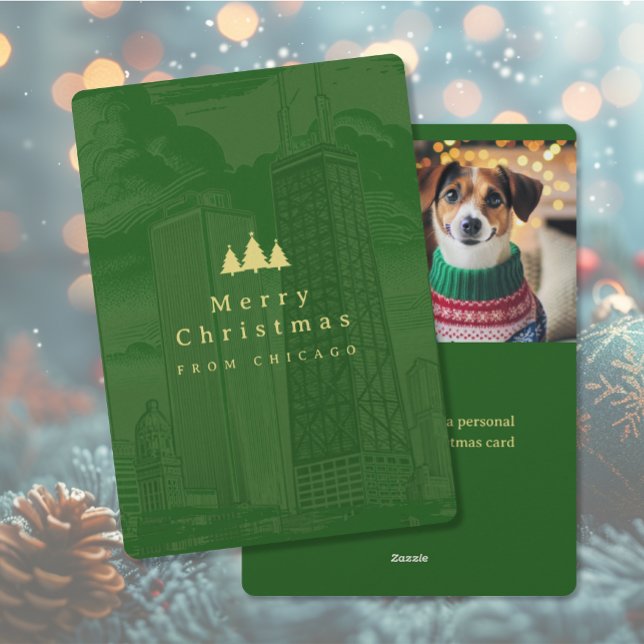 God jul Chicago Flat Helgdag Photo Card Julkort (Merry Christmas Chicago Flat Holiday Photo Card (front and back))