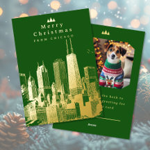 God jul Chicago Grönt Foil Photo Card