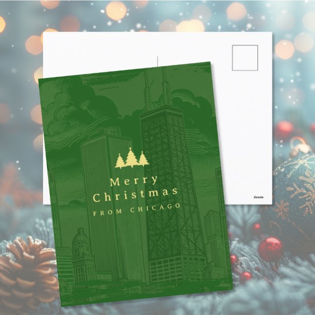 God jul Chicago Helgdag-postkort Helg Vykort (Merry Christmas Chicago Holiday Post Card (front and back))