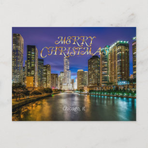 God jul, Chicago River vid Sunset Vykort