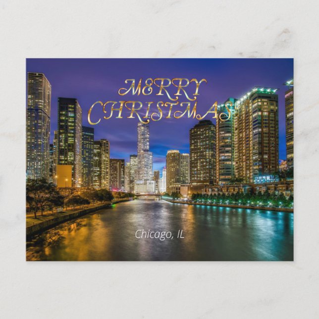 God jul, Chicago River vid Sunset Vykort (Framsida)