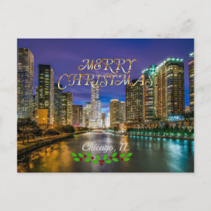 God jul, Chicago River vid Sunset Vykort