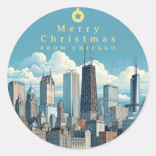 God jul Chicago Skyline Helgdag Runt Klistermärke