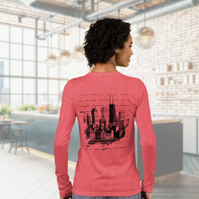 God jul Chicago Skyline Helgdag T-shirt (Merry Christmas Chicago Skyline Holiday T-shirt Tri-Blend Shirt (back))