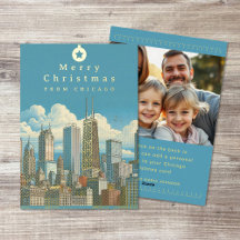 God jul Chicago Skyline Photo Foil Card