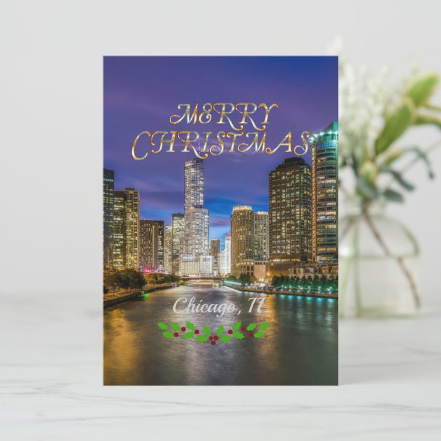 God jul, Chicagofloden vid solnedgång Julkort (Stående Fram)