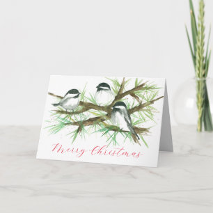God jul Chickadee Birds i Träd Kort
