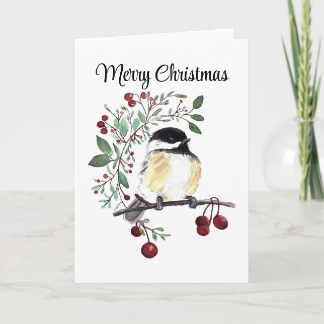 God jul Chickadee Helgdag Kort (Framsida)
