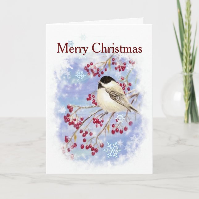 God jul Chickadee Winter Bird Scripture Helgkort (Framsida)