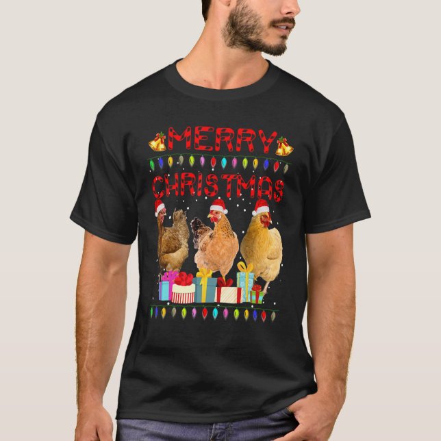God jul Chicken Santa Hat Ljus Julafton 1 T Shirt (Framsida)